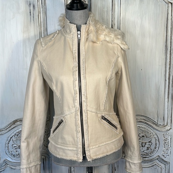 Donna Sui Milano Italy Raw Details Asymmetrical Authentic Fur Collar Jacket S/8 - Picture 1 of 15